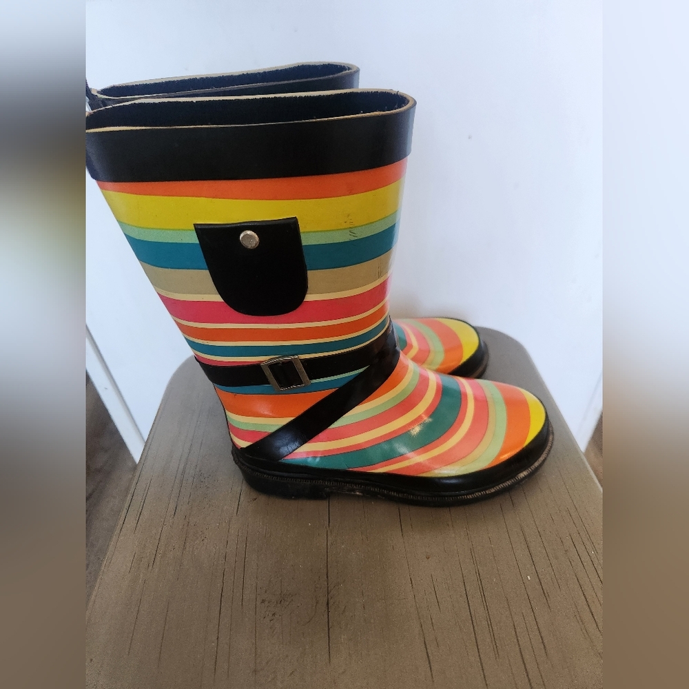 Girls Colorful Striped Rain Boots